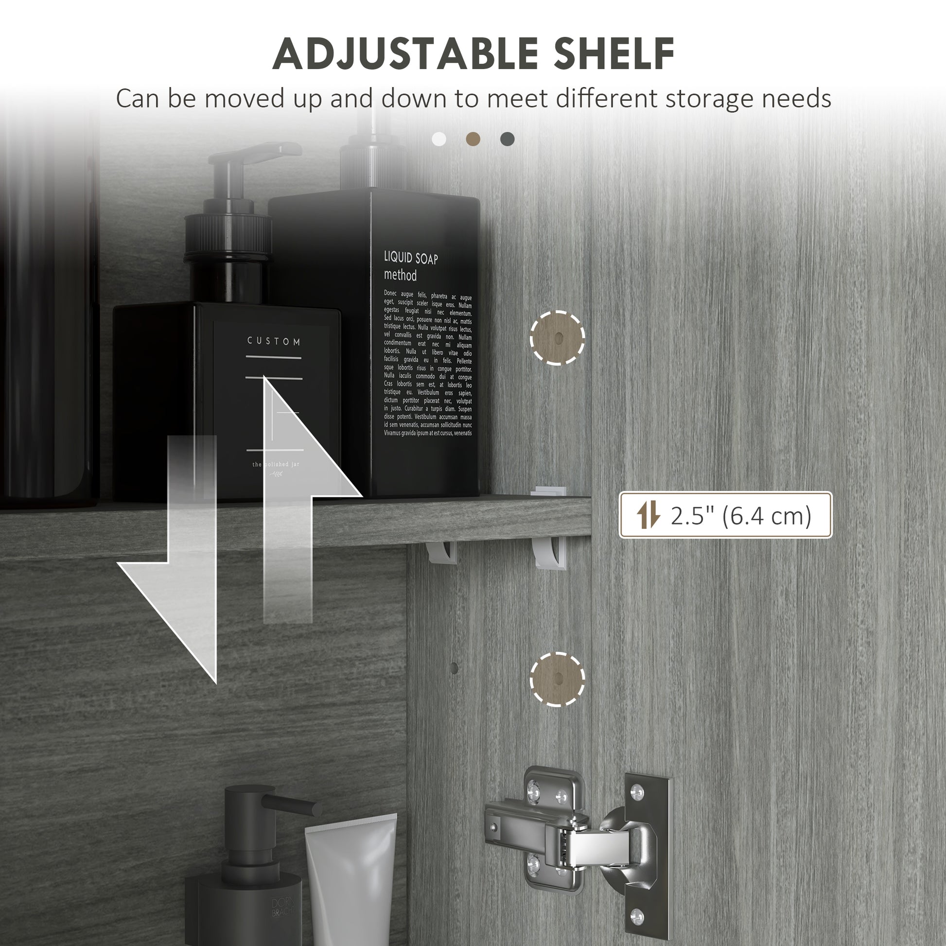 Wall Mount Mirrored Medicine Cabinet, Bathroom Mirror Cabinet with Adjustable Shelf, Double Soft Closing Doors, Grey