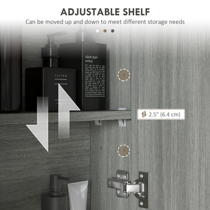 Wall Mount Mirrored Medicine Cabinet, Bathroom Mirror Cabinet with Adjustable Shelf, Double Soft Closing Doors, Grey