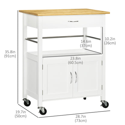 Kitchen Cart, Utility Trolley, Small Kitchen Island with Storage Drawer & Side Hooks for Dining Room, White