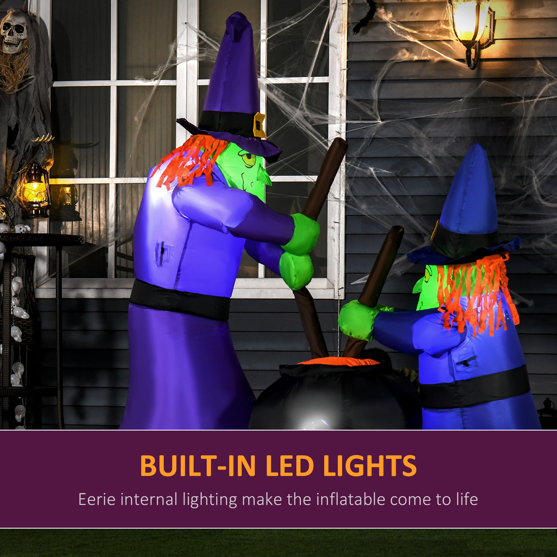 Outdoor Yard Colorful 5.5ft Blow Up Inflatable Halloween Two Old Witch and Magical Potions Decoration with LED for Indoo