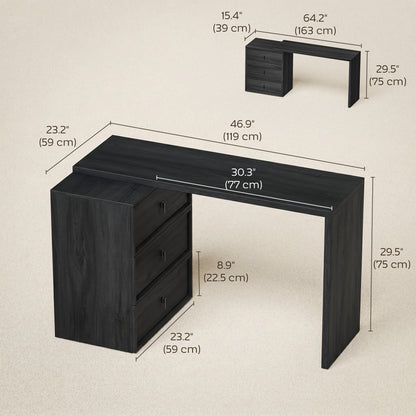 L Shaped Computer Desk Home Office Desk with 3 Drawers Black Wood Grain