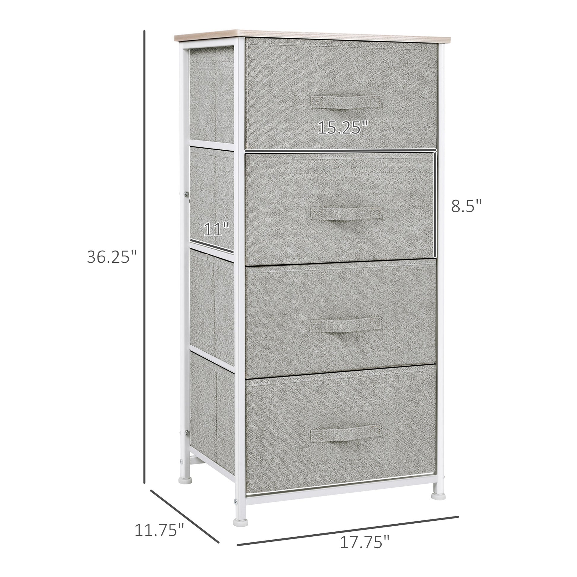 Linen Drawer Cabinet Organizer Storage Dresser Tower with 4 Removable Drawer Metal Frame Adjustable Feet for Living Room