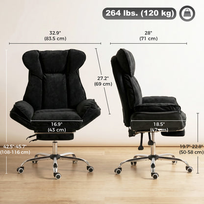 Big and Tall Office Chair Footrest Executive Desk Chair High Back Snowflake Velvet Reclining, Black