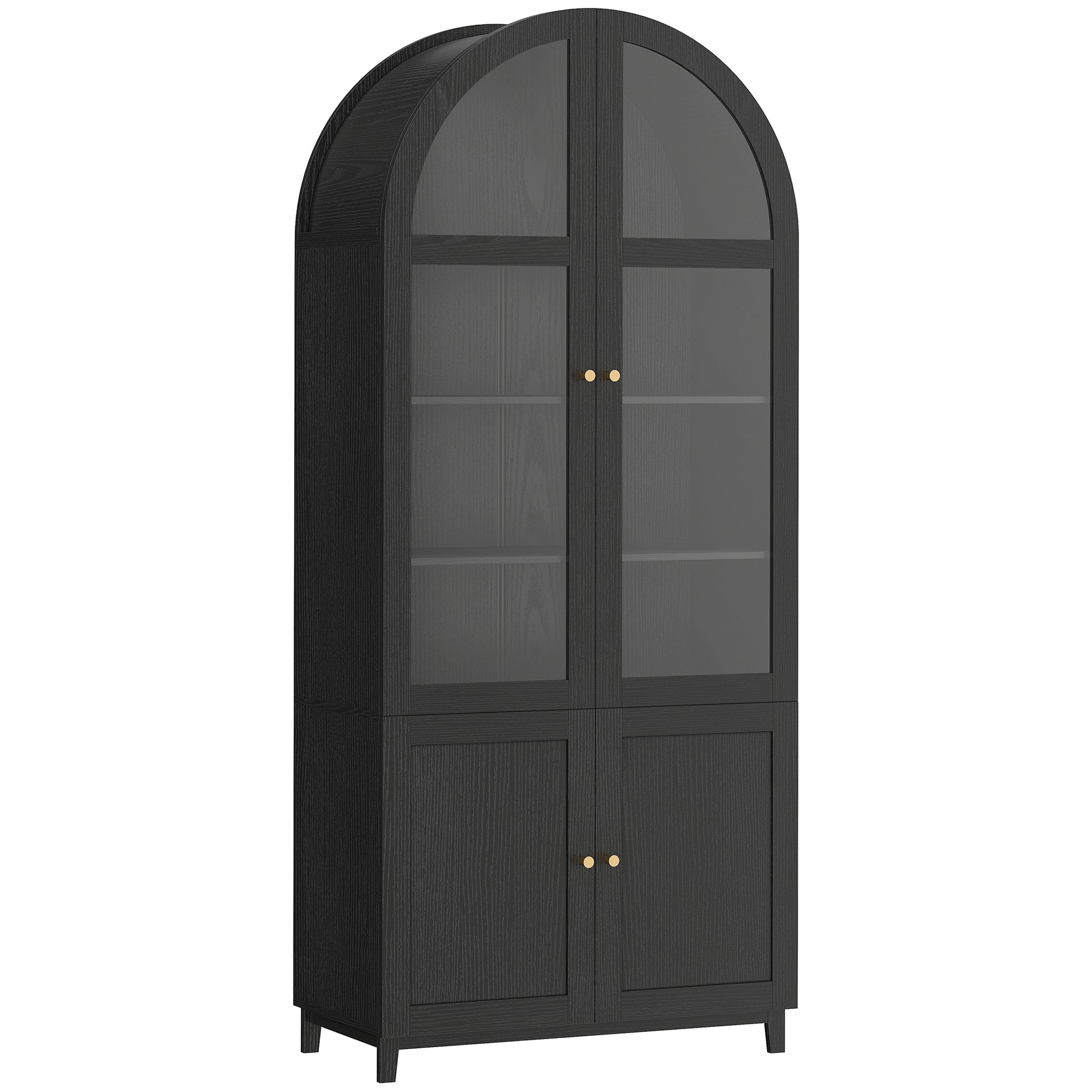 Arched Kitchen Pantry Cabinet, 71" Tall Farmhouse Kitchen Storage Cabinet with Acrylic Glass Doors, Black