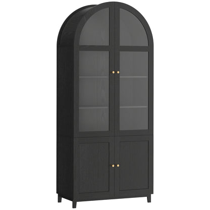 Arched Kitchen Pantry Cabinet, 71" Tall Farmhouse Kitchen Storage Cabinet with Acrylic Glass Doors, Black