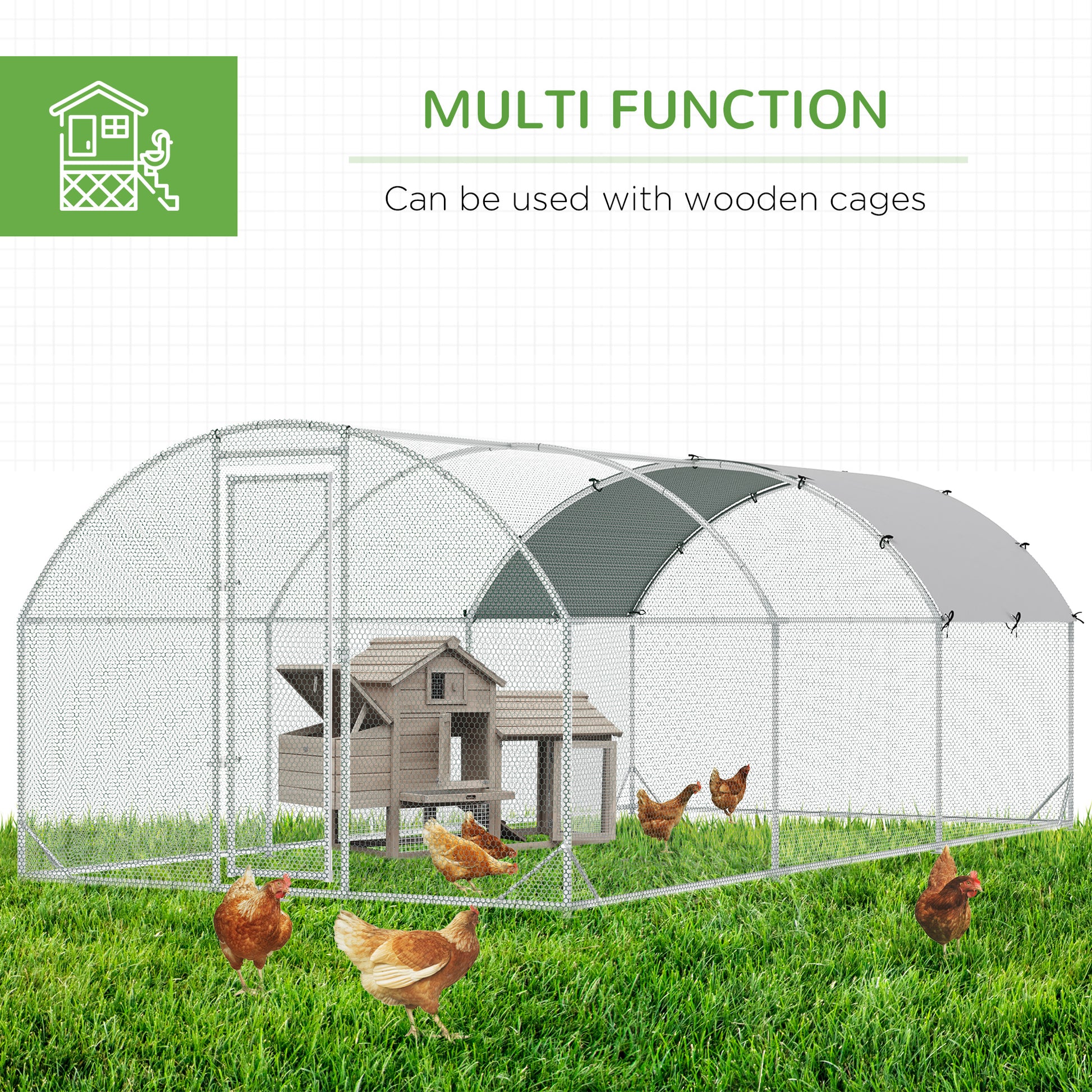 Galvanized Large Metal Chicken Coop Cage Walk-in Enclosure Poultry Hen Run House Playpen Rabbit Hutch with Cover for Out