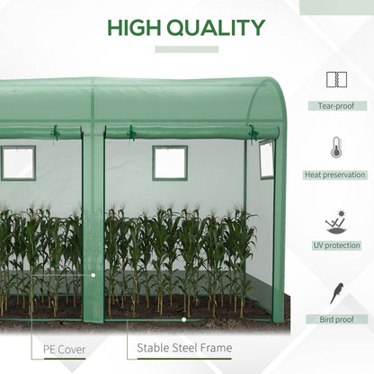 Outdoor Garden Greenhouse, Steel Greenhouse tent with 2 Doors and 4 Windows for Backyard, Patio, 9.8'x3.3'x6.6', Green