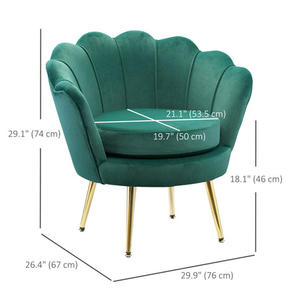 Modern Accent Chair, Velvet-Touch Fabric Leisure Club Chair with Gold Metal Legs for Bedroom, Dark Green