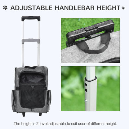 2-IN-1 Pet Luggage Box Backpack Carrier Cats Dogs w/ Handle, Rolling Wheel Grey