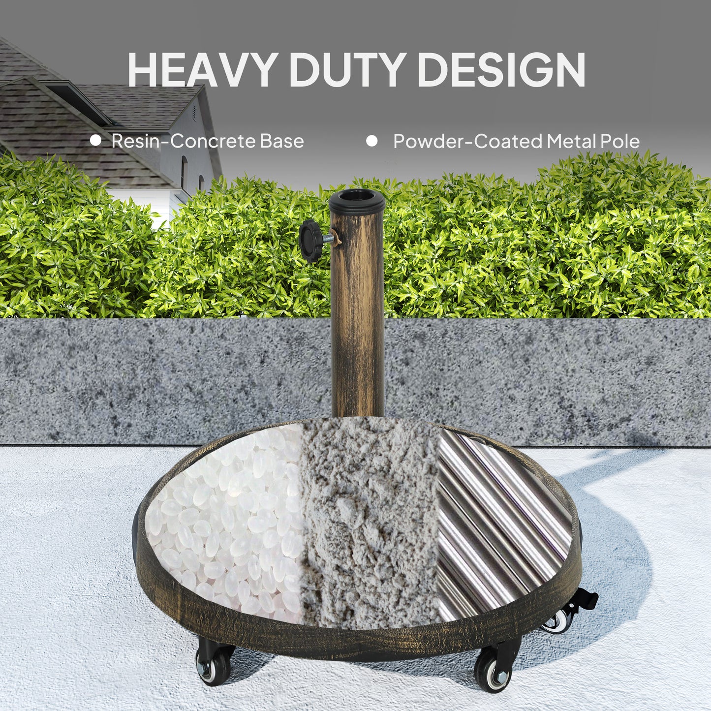 46 lbs Resin Round Patio Umbrella Base, Umbrella Stand with Wheels, Outdoor Umbrella Stand for 1.3"/1.5"/1.9" Umbrella P