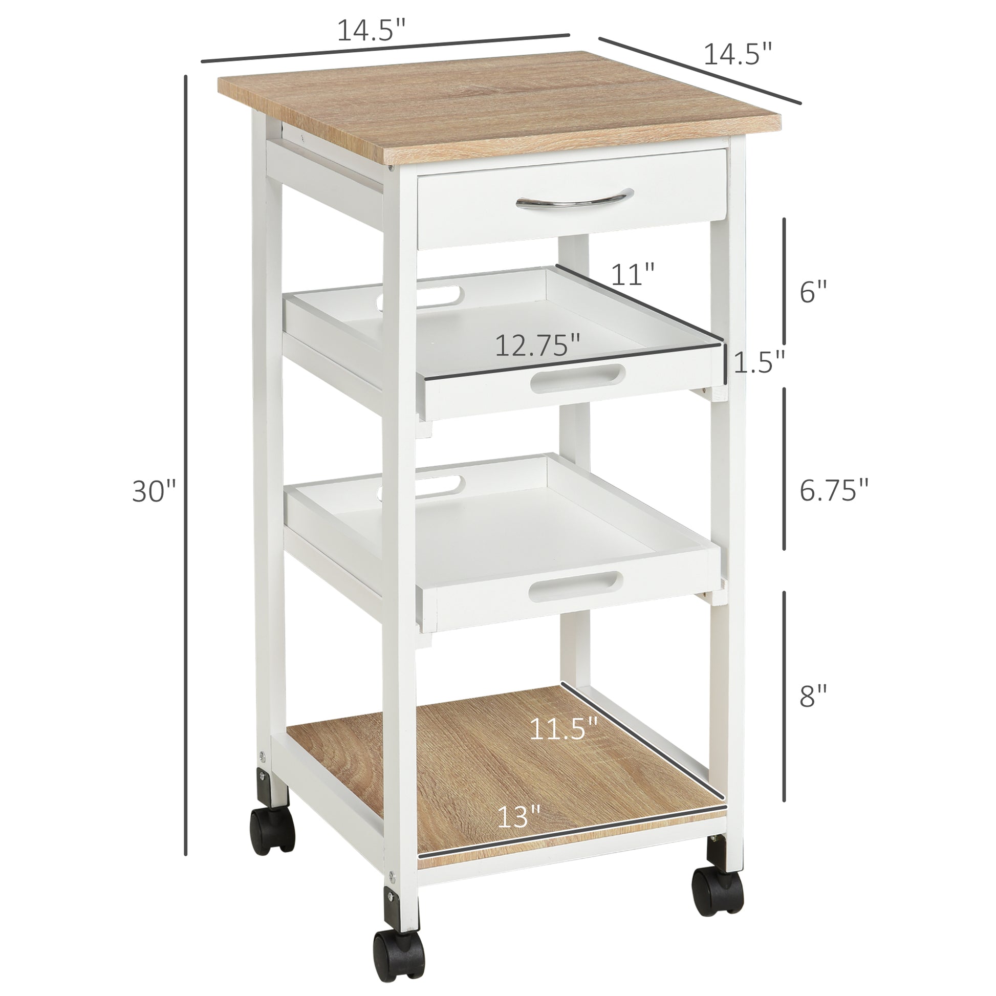 Bar Cart, 4-Tier Kitchen Cart with Removable Serving Tray, Kitchen Shelves on Wheels with Drawer for Dining Room, Living
