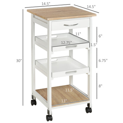 Bar Cart, 4-Tier Kitchen Cart with Removable Serving Tray, Kitchen Shelves on Wheels with Drawer for Dining Room, Living