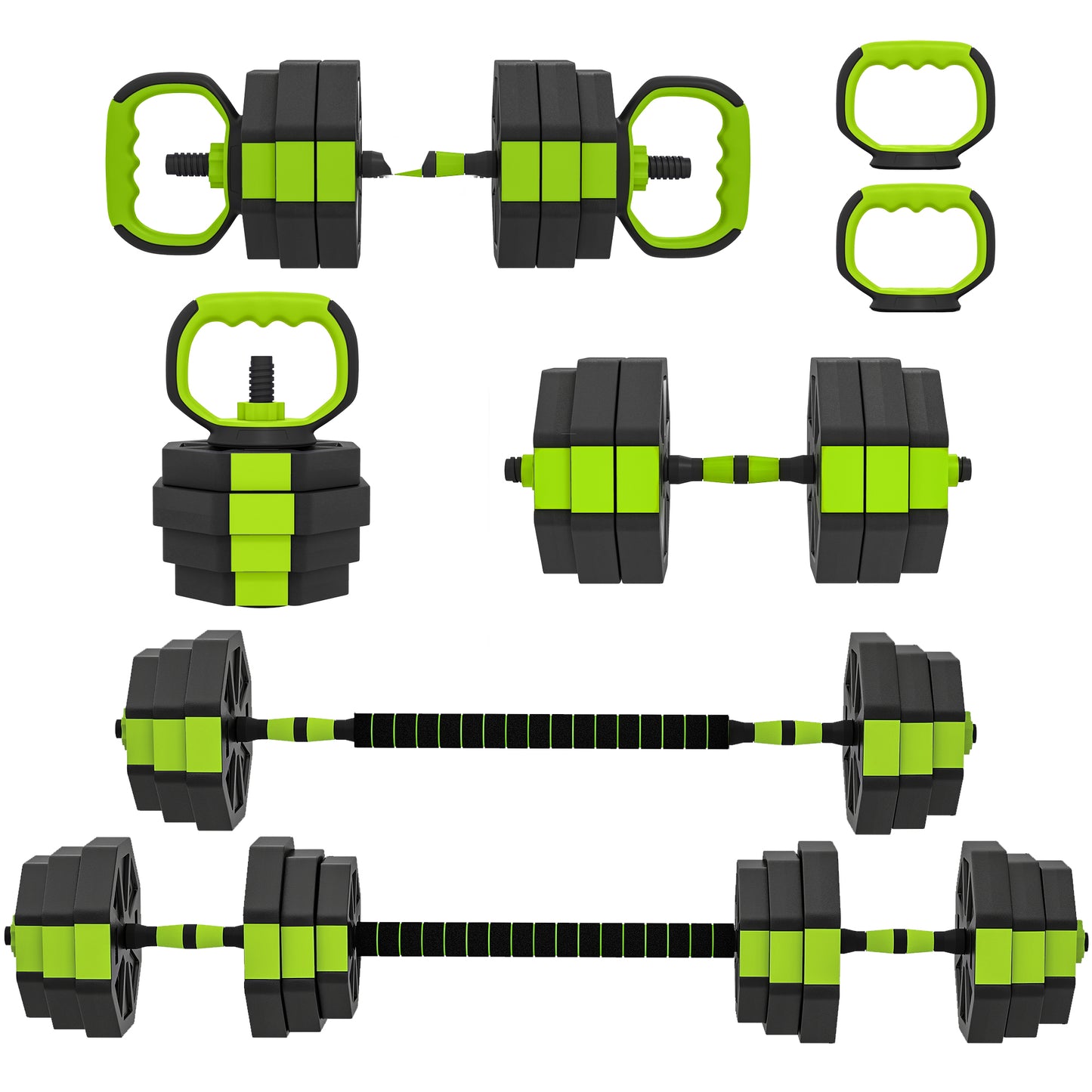 Soozier 6-in-1 Adjustable Dumbbell Set, Used as Kettlebell, Barbell, Dumbbell, Push-Up Stand, 55lbs Free Weights Set, Gr