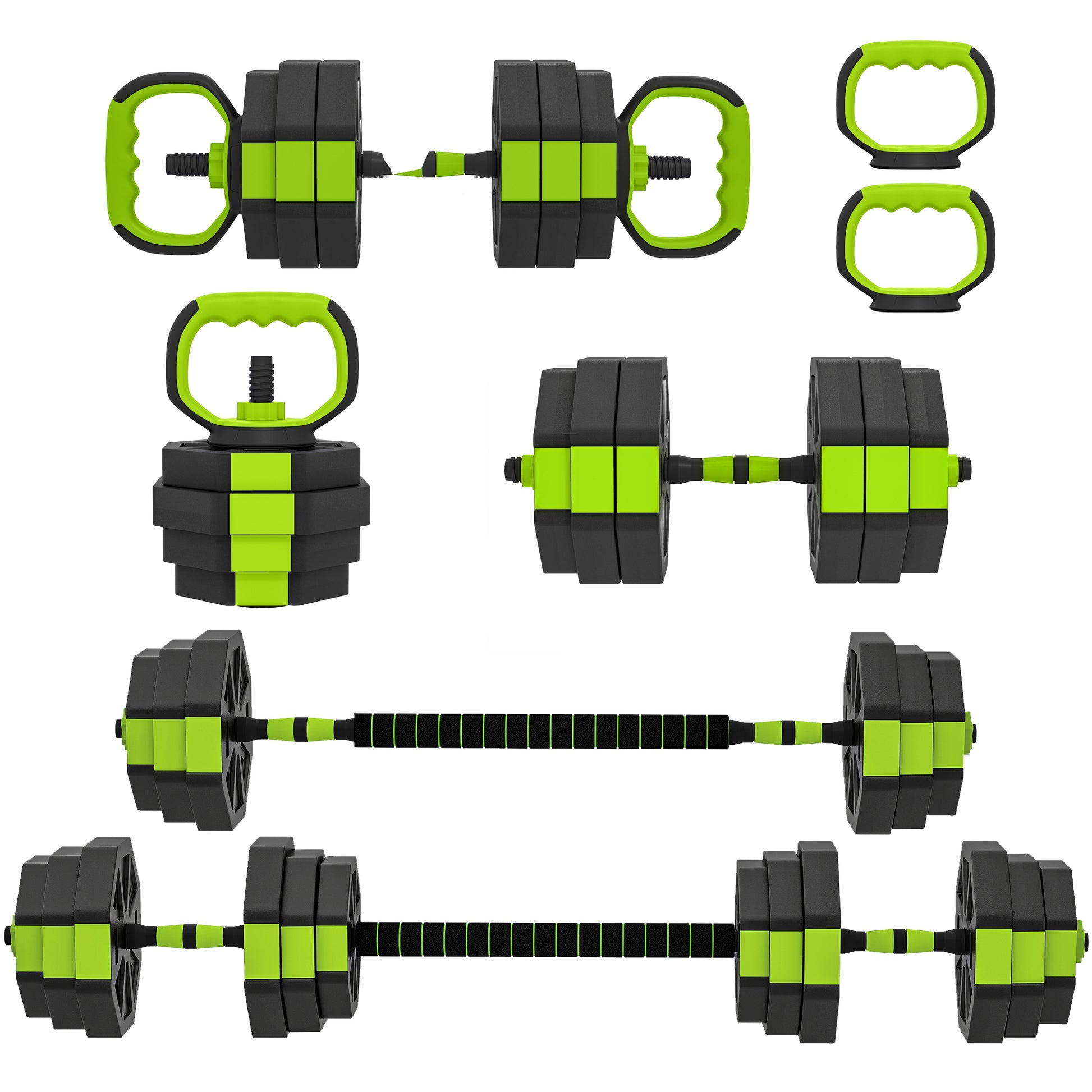 Soozier 6-in-1 Adjustable Dumbbell Set, Used as Kettlebell, Barbell, Dumbbell, Push-Up Stand, 55lbs Free Weights Set, Gr