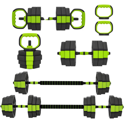 Soozier 6-in-1 Adjustable Dumbbell Set, Used as Kettlebell, Barbell, Dumbbell, Push-Up Stand, 55lbs Free Weights Set, Gr