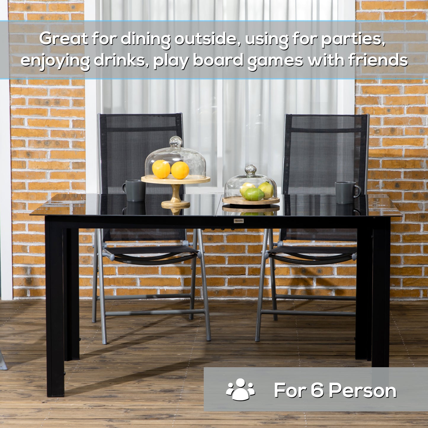 Aluminium Outdoor Dining Table for 6, 59" x 35" Rectangle Patio Table with Tempered Glass Tabletop, for Garden, Backyard