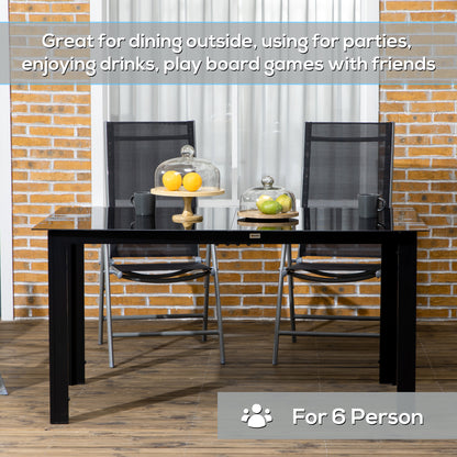 Aluminium Outdoor Dining Table for 6, 59" x 35" Rectangle Patio Table with Tempered Glass Tabletop, for Garden, Backyard