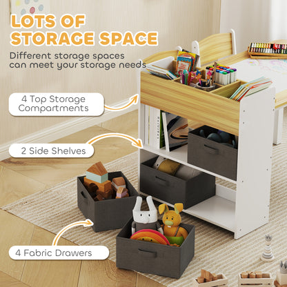 Qaba Kids Table and Chairs Set, Toddler Art Table and Chair Set with Paper Roll, Storage Shelves and Drawers, Natural Wo