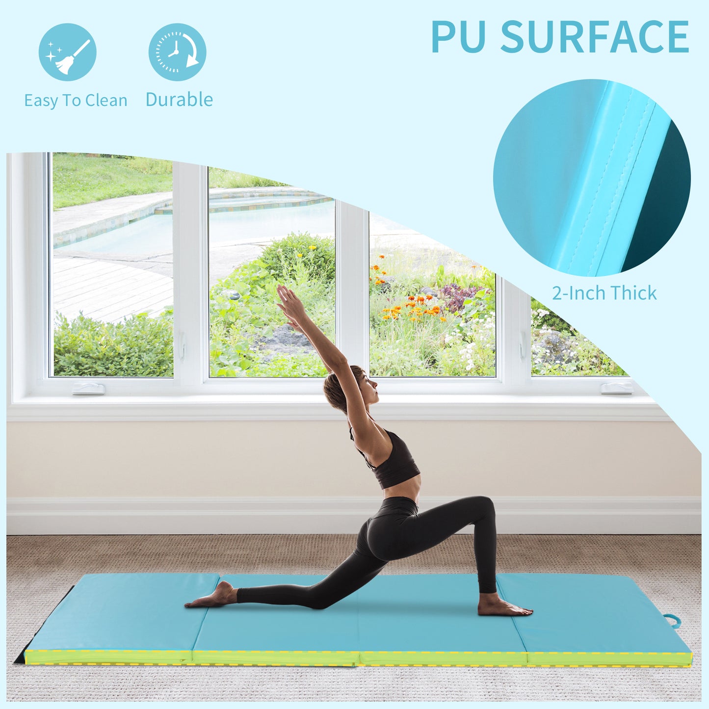 Soozier 4'x8'x2" Folding Gymnastics Tumbling Mat, Exercise Mat with Carrying Handles for Yoga, MMA, Martial Arts, Stretc