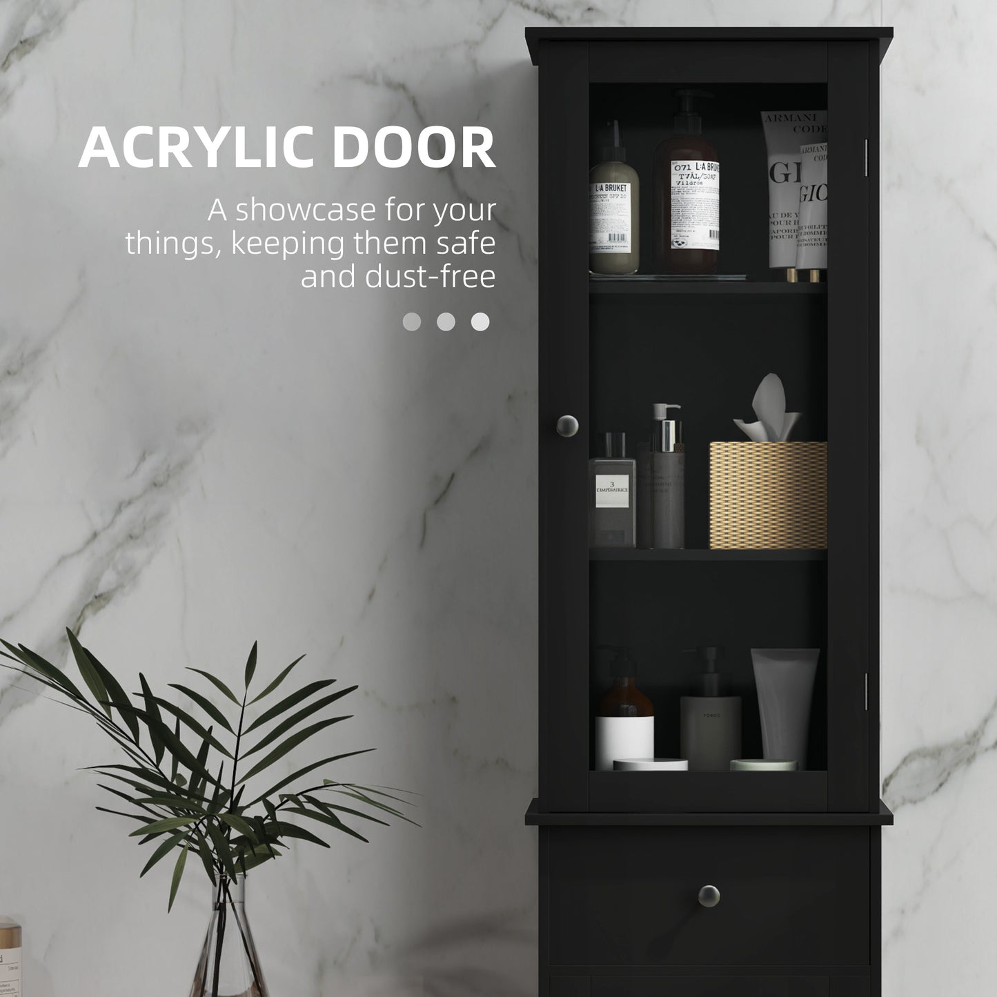 Tall Bathroom Cabinet, Bathroom Storage Cabinet with Drawers, 2 Doors and Adjustable Shelves, Black