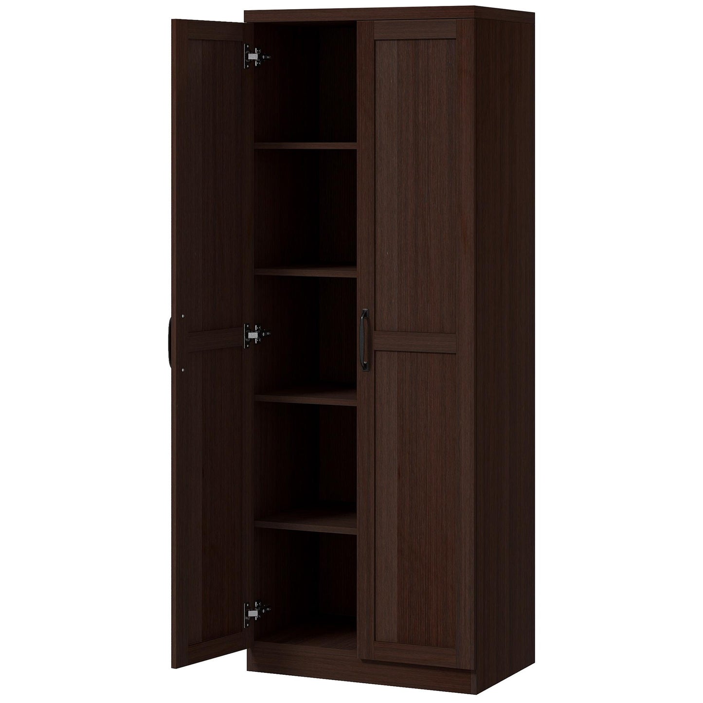 63" Kitchen Storage Cabinet, 5-tier Pantry Cabinet with Doors and Adjustable Shelves for Dining Room, Dark Brown