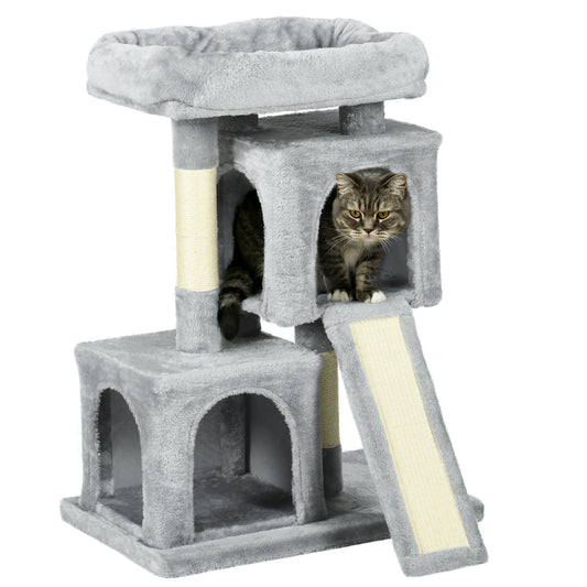 Plush Cat Tree Tower Activity Center with Sisal Scratching Post Scratching Board Perch Condo, Light Grey