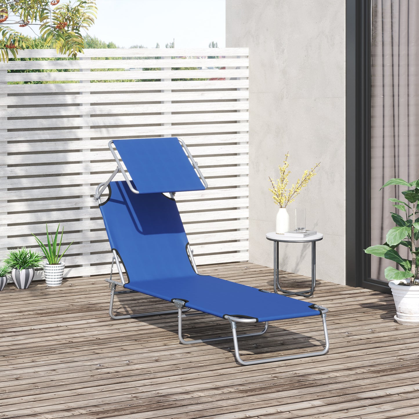 Outdoor Lounge Chair, Adjustable Folding Chaise Lounge,  Tanning Chair with Sun Shade for Beach, Camping, Hiking, Backya