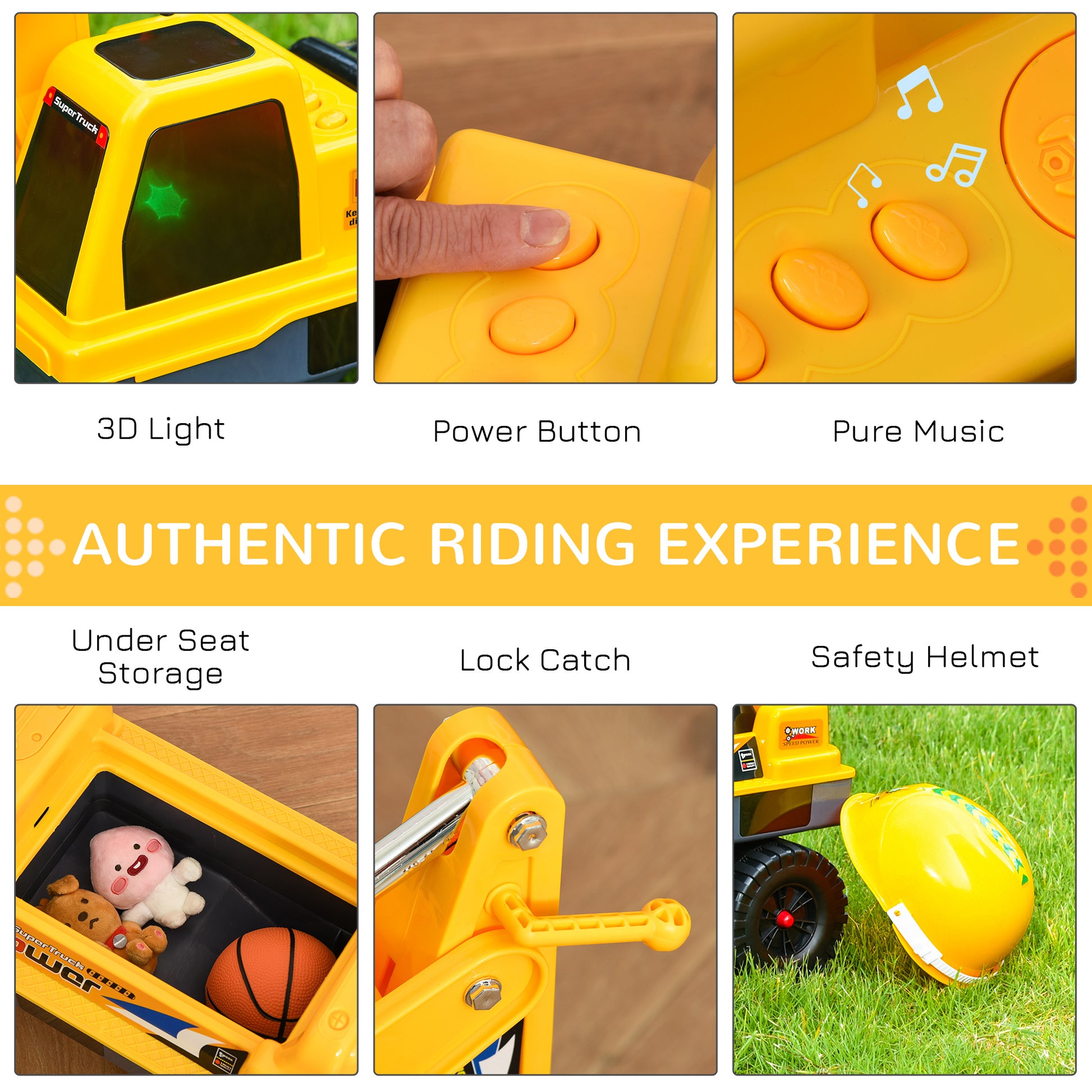 Qaba No Power Ride On Excavator Construction Digger Multi-Functional Truck Toy with 2 in 1 Design Detachable Digging Buc