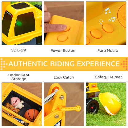 Qaba No Power Ride On Excavator Construction Digger Multi-Functional Truck Toy with 2 in 1 Design Detachable Digging Buc