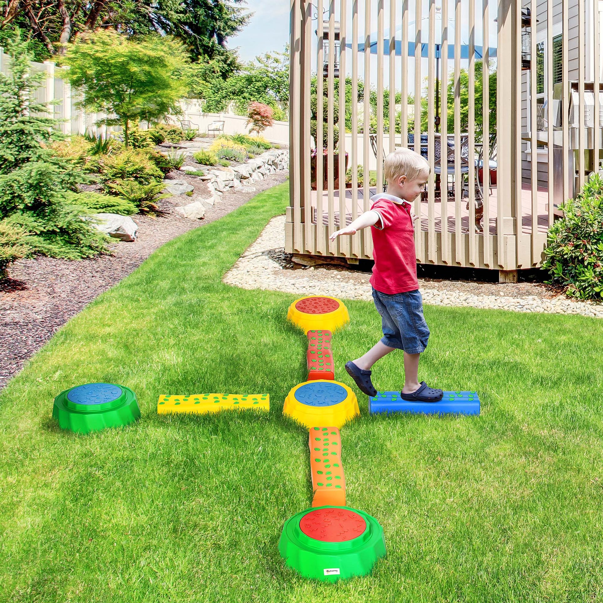 8pcs Balance Beam for Kids, 4 Sensory Pads and 4 Beams with Non-slip Surface & Bottom, Stackable Stepping Stones Kids fo