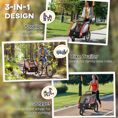 VarietyKart 3-in-1 Bike Trailer for Kids, Running Stroller with 2 Seats, Jogging Cart with 5-Point Harness, Storage Unit