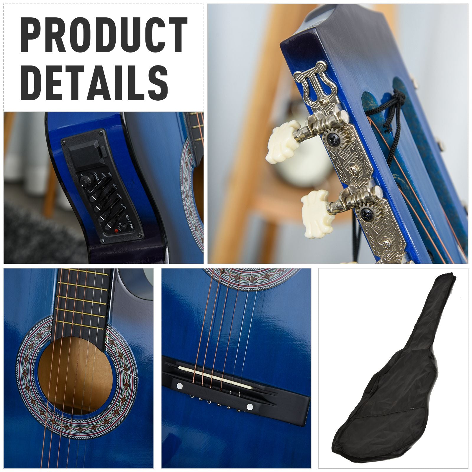 Soozier 38 Inch Full Size Classical Acoustic Electric Guitar Premium Gloss Finish with Strings, Picks, Shoulder Strap an