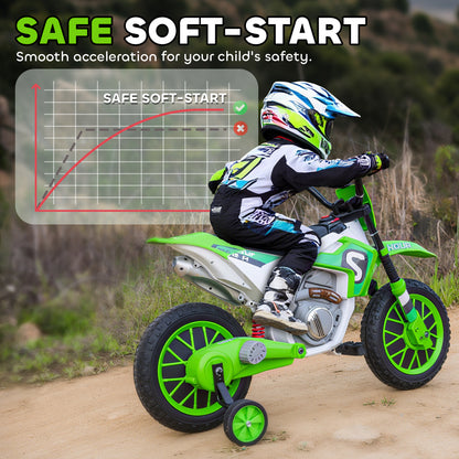 VarietyKart Kids Dirt Bike Battery-Powered Ride-On Electric Motorcycle with Charging 12V Battery, Training Wheels Green