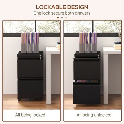 Mobile Vertical Filing Cabinet with Lock, 2-Drawer Steel File Cabinet with Adjustable Hanging Bar for Letter, A4 and Leg