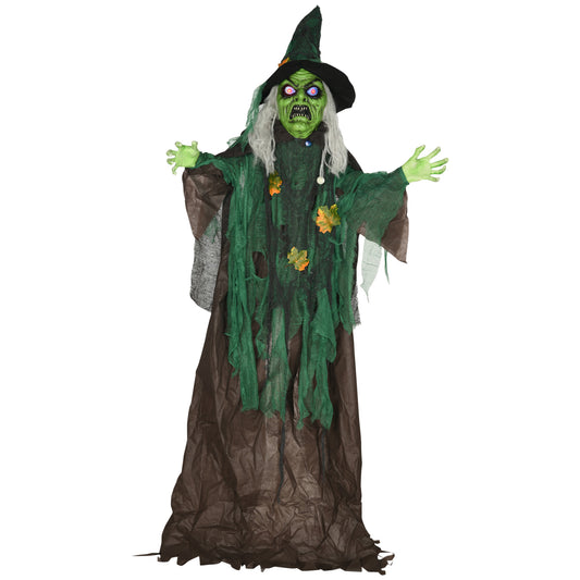 72 Inch/6ft Life Size Outdoor Halloween Decoration Witch, Animated Prop Decor with Sound and Motion Activated, Light Up 