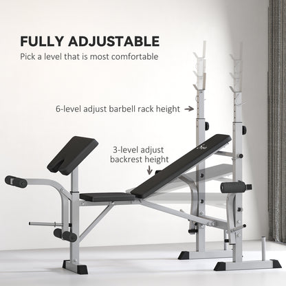 Soozier Bench Press Set Adjustable Weight Bench with Squat Rack, Preacher Curl Pad, Leg Developer and Weight Storage, Gr
