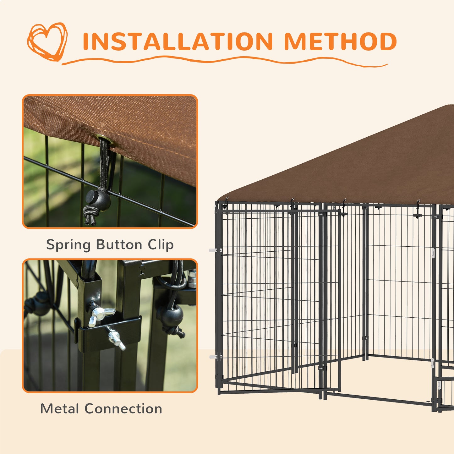 6.9' x 4.6' x 5' Outdoor Dog Kennel with Canopy, Rotating Bowls, Coffee