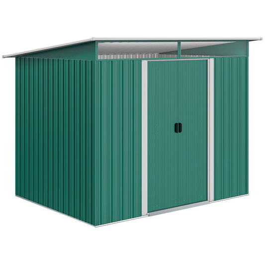 6' x 8.5' Outdoor Metal Garden Shed Utility Tool Storage Steel Backyard House, Dark Green