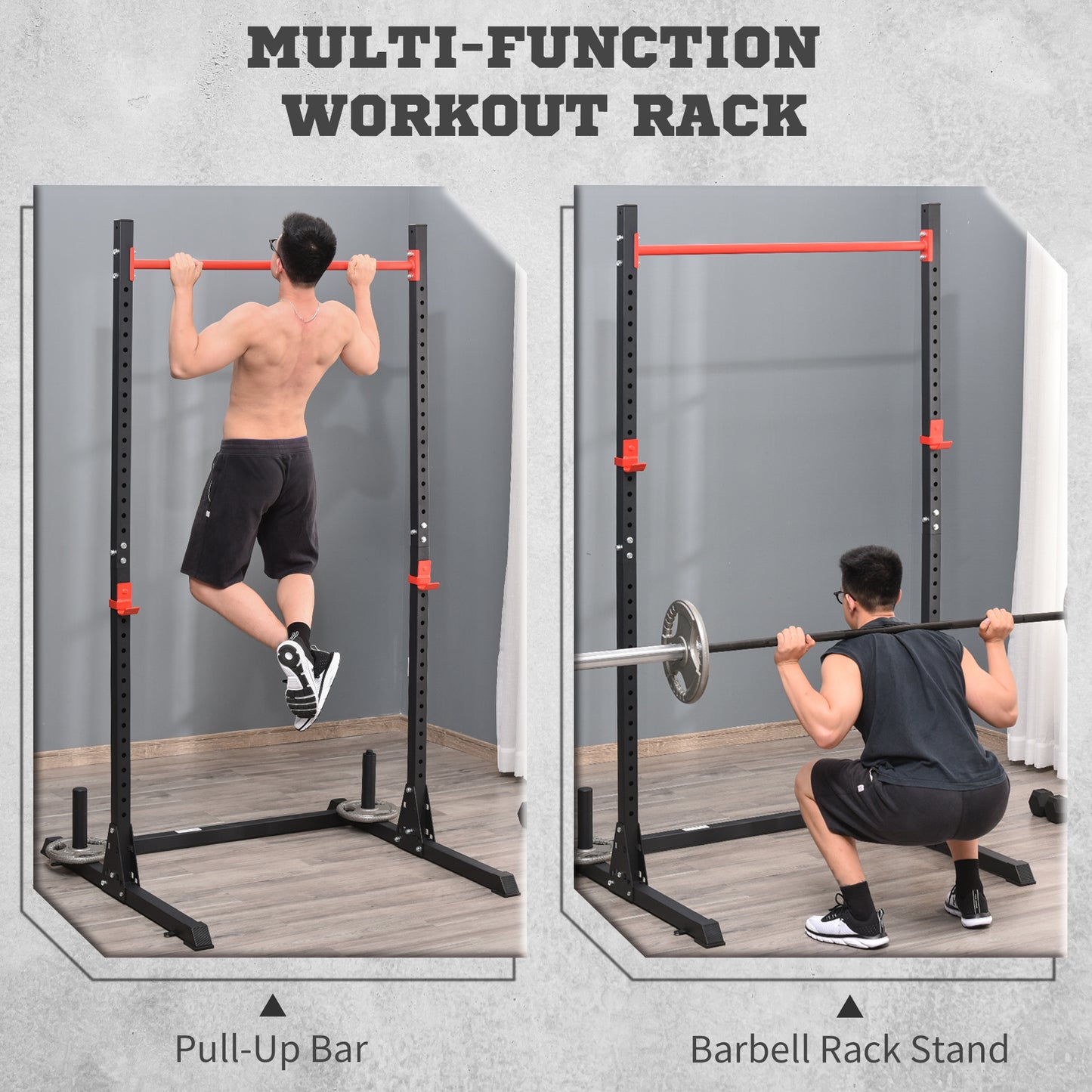 Soozier Adjustable Barbell Power Rack Squat Stand Strength Training Fitness Pull Up Weight Cage Home Gym Black
