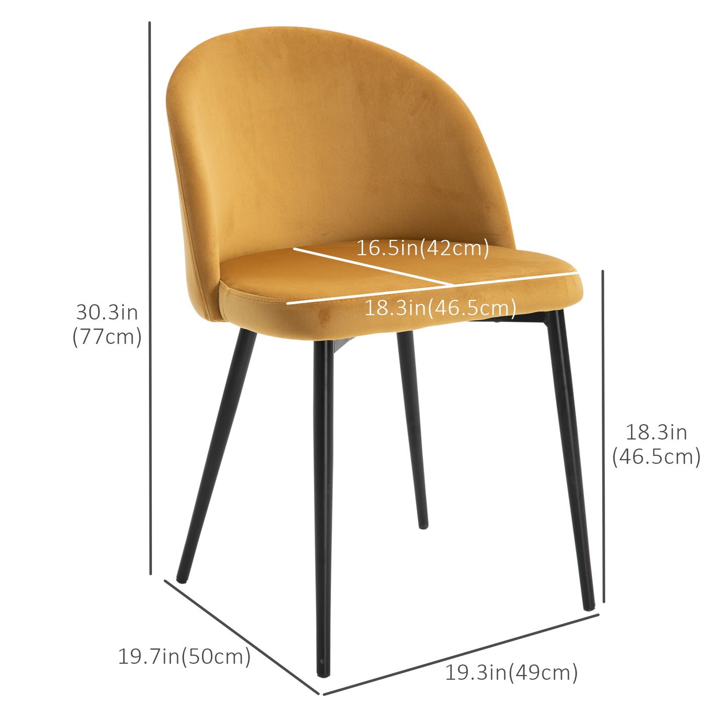 Modern Dining Chairs, Mid-Back Velvet-touch Upholstery Side Chair, Table Chair for Living Room, Dining Room, Yellow, Set