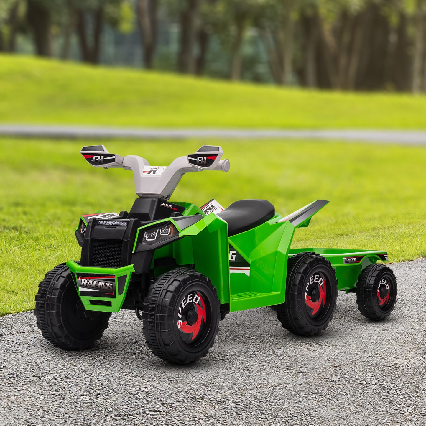 VarietyKart 6V Electric Toy Car with Back Trailer, Forward Backward, Wear-Resistant Wheels for Ages 18-36 Months, Green