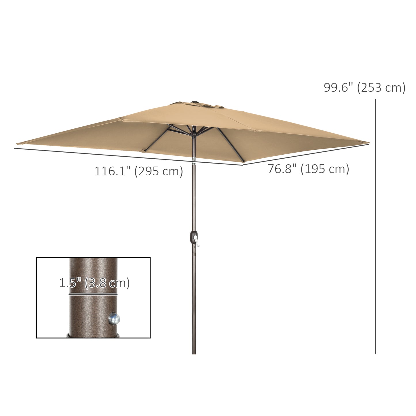 6.5x10ft Patio Umbrella, Rectangle Market Umbrella with Aluminum Frame and Crank Handle, Garden Parasol Outdoor Sunshade