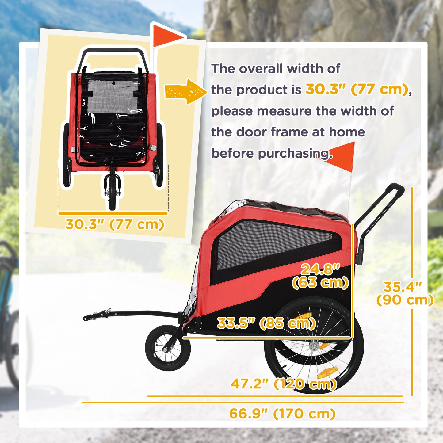 VarietyKart 2-in-1 Dog Bike Trailer for Large Dogs, Red