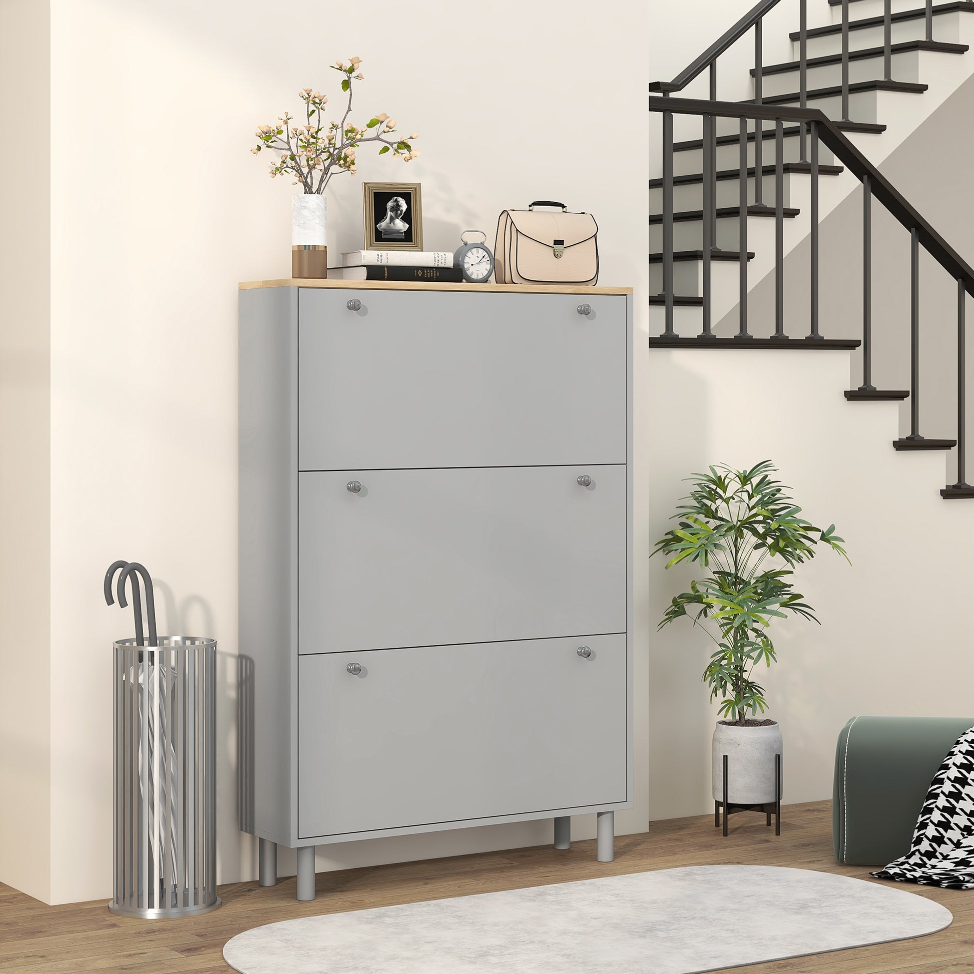 Entryway Shoe Storage Small Modern Flip-Flop Shoe Cabinet with 3 Flip Drawers Adjustable Shelves for 24 Pairs of Shoes, 