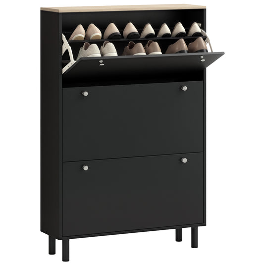 Shoe Storage with 3 Flip Drawers and Adjustable Shelves, Entryway Shoe Storage Cabinet for 24 Pairs of Shoes, Black