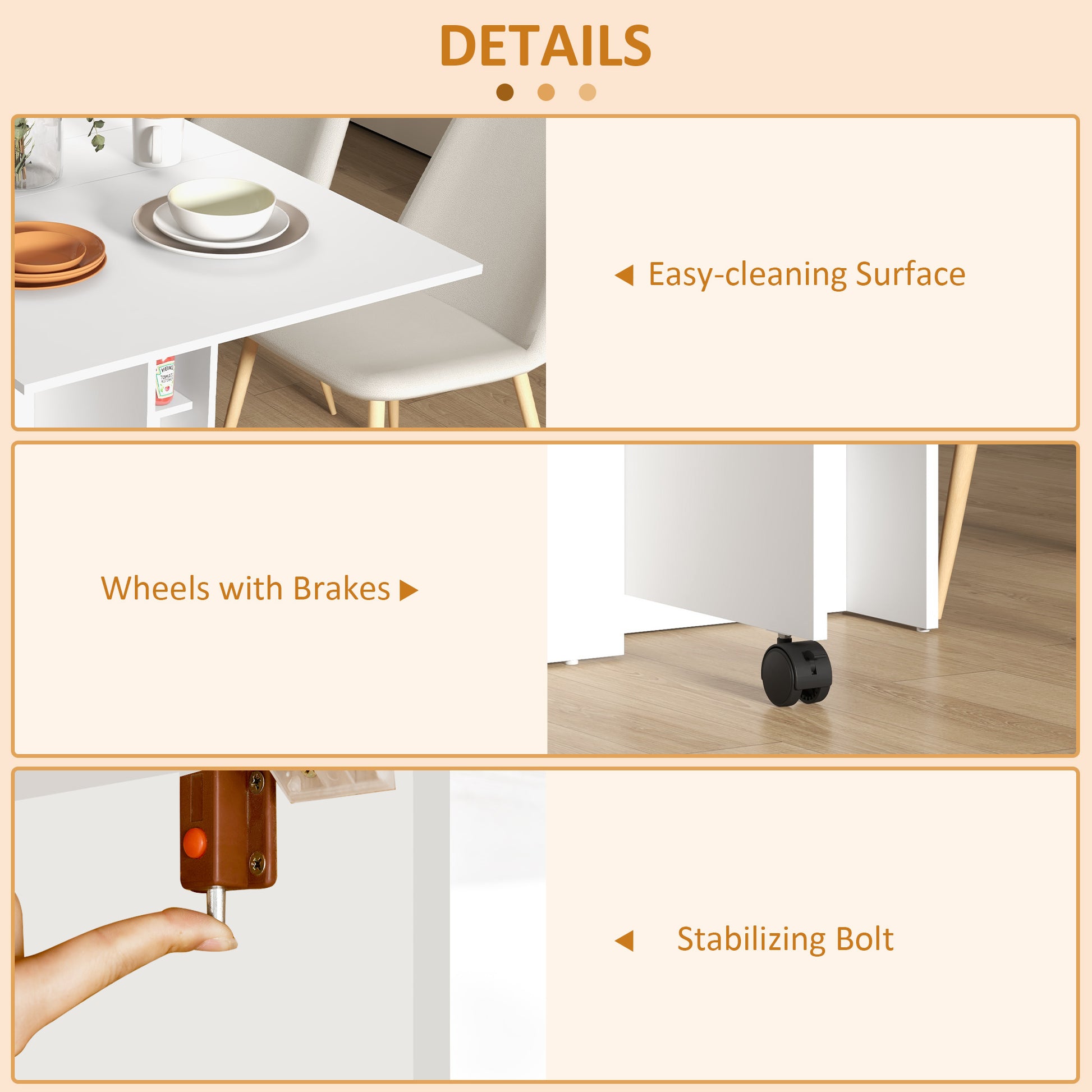 Folding Dining Table, 55" Drop Leaf Table for Small Spaces, Foldable Table with Storage Shelves for Kitchen, Dining Room
