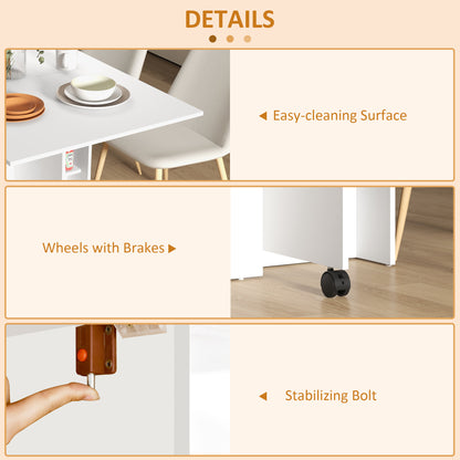 Folding Dining Table, 55" Drop Leaf Table for Small Spaces, Foldable Table with Storage Shelves for Kitchen, Dining Room