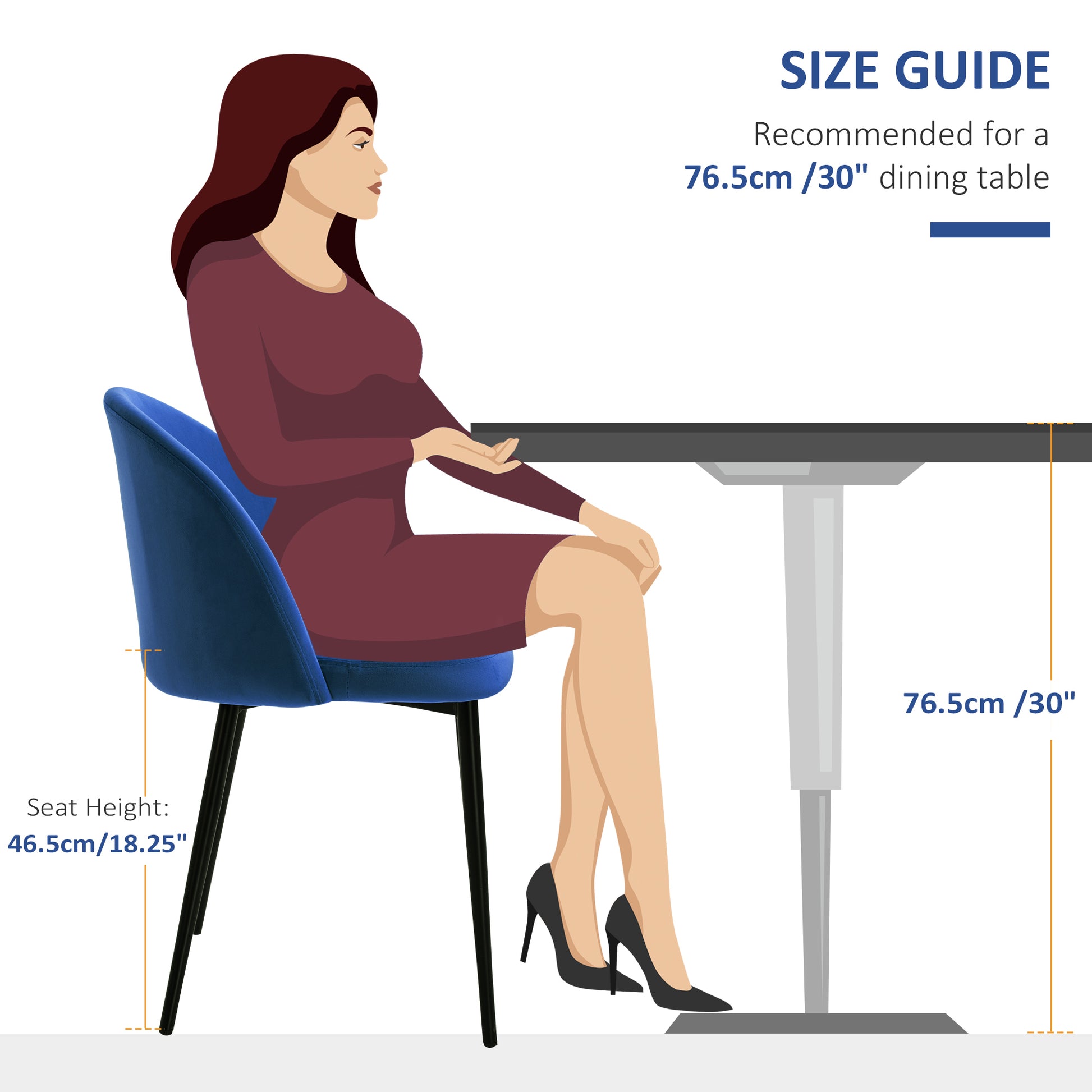 Modern Dining Chairs, Mid-Back Velvet-touch Upholstery Side Chair, Table Chair for Living Room, Dining Room, Dark Blue, 