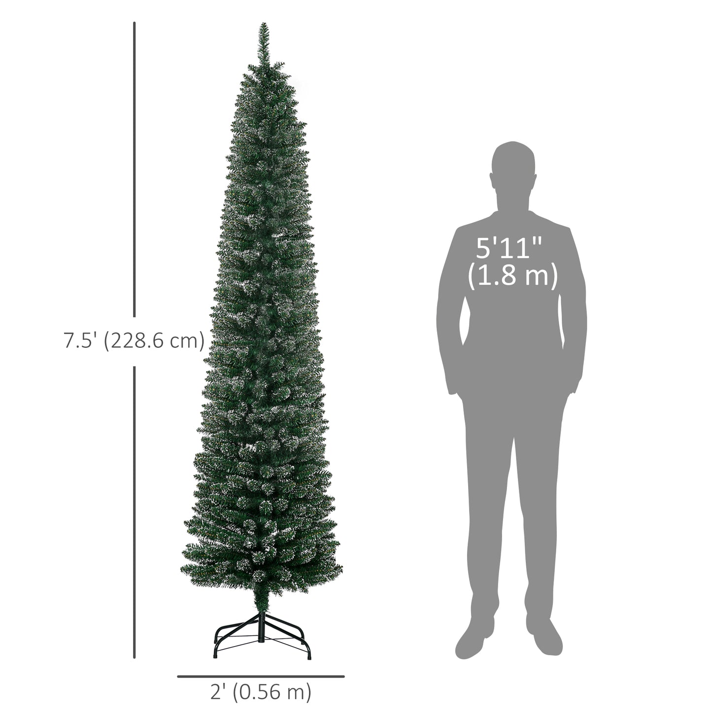 7.5FT Artificial Snow Dipped Christmas Tree Xmas Pencil Tree Holiday Home Indoor Decoration with Foldable Black Stand, G