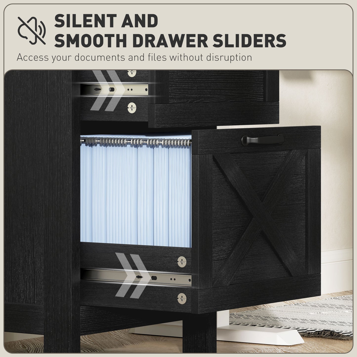 Vertical Filing Cabinet with 2 Drawers, Rustic Farmhouse Office Storage Cabinet for A4, Letter Size, Distressed Black